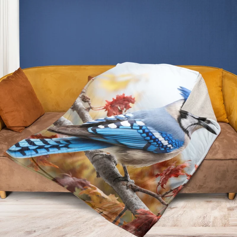 Vibrant Blue Jay Portrait Fleece Blanket 1