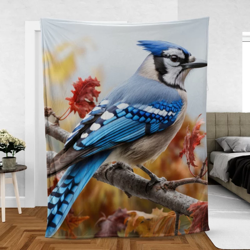 Vibrant Blue Jay Portrait Fleece Blanket