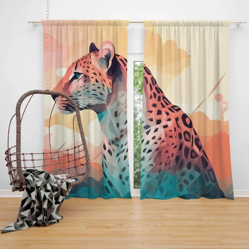 Vibrant Cheetah Painting Window Curtain