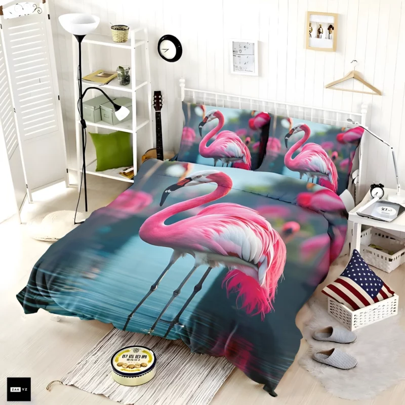 Vibrant Flamingo in Water Bedding Set