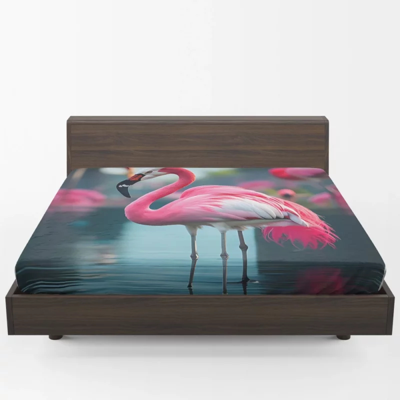 Vibrant Flamingo in Water Fitted Sheet 1