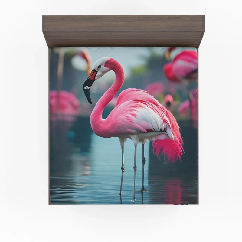 Vibrant Flamingo in Water Fitted Sheet
