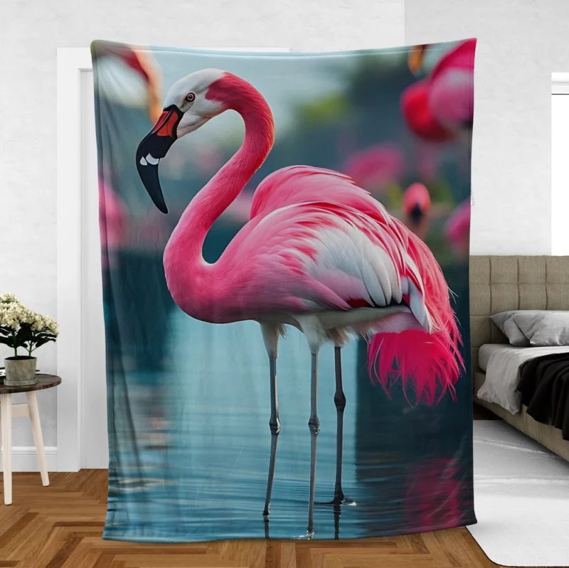 Vibrant Flamingo in Water Fleece Blanket