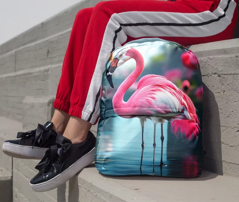 Vibrant Flamingo in Water Minimalist Backpack 1