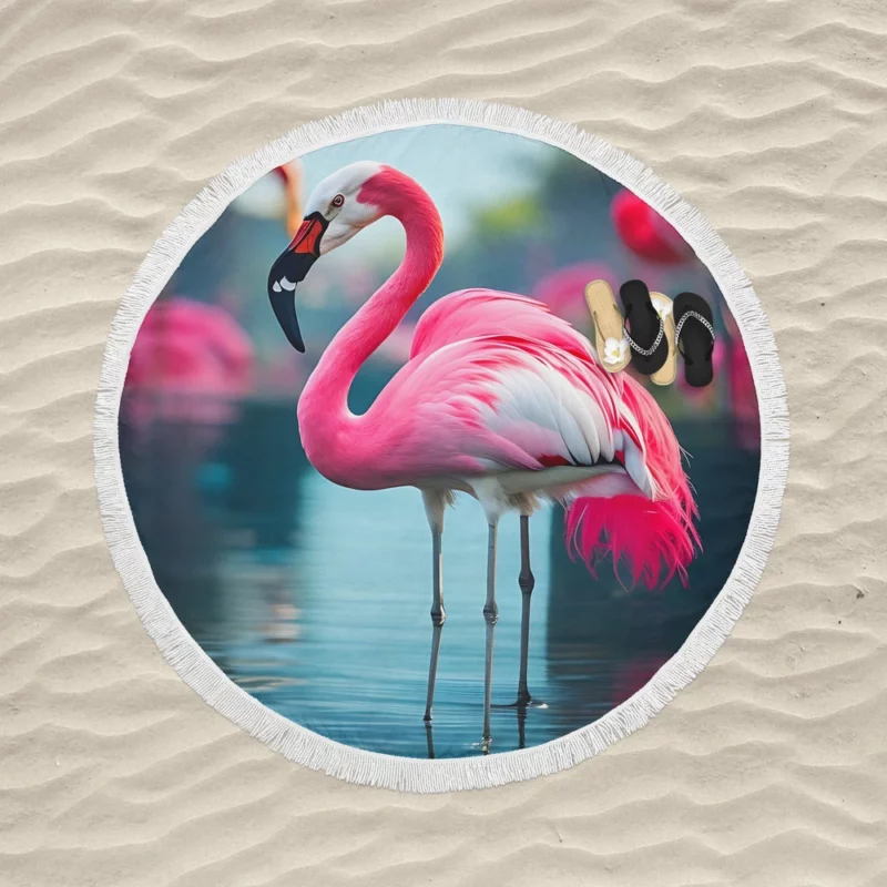 Vibrant Flamingo in Water Round Beach Towel