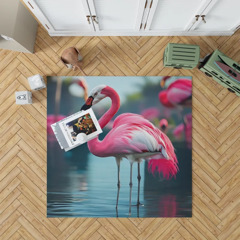 Vibrant Flamingo in Water Rug