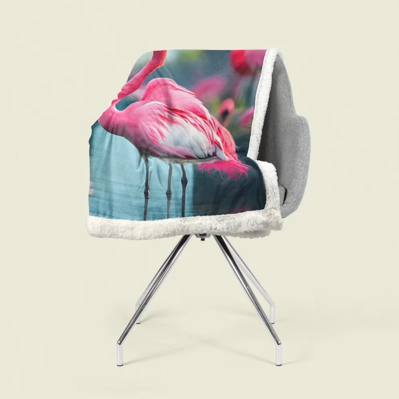 Vibrant Flamingo in Water Sherpa Fleece Blanket 1