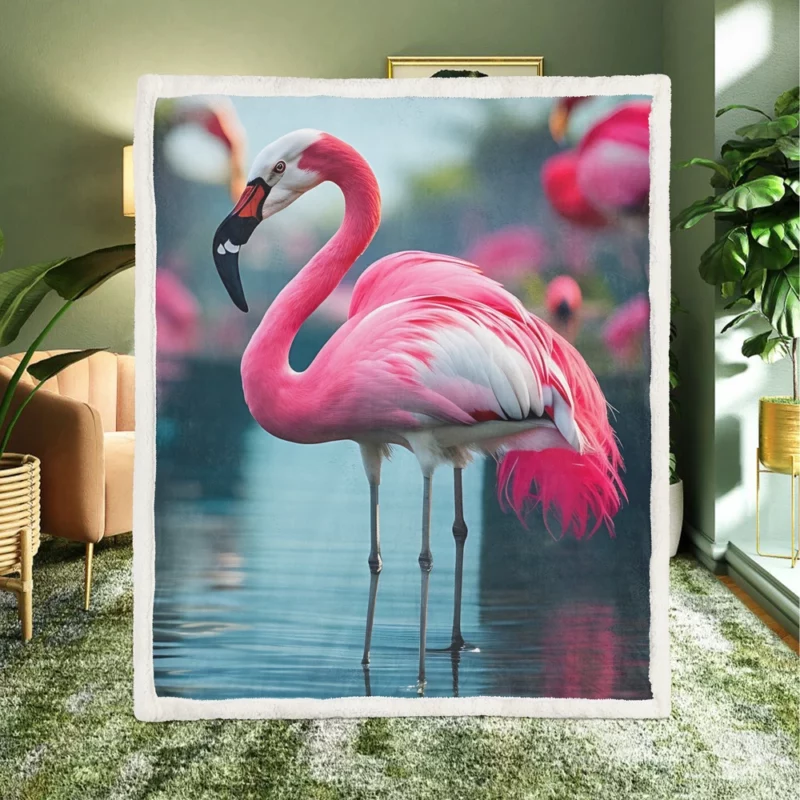 Vibrant Flamingo in Water Sherpa Fleece Blanket