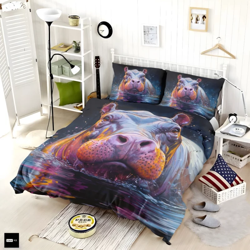 Vibrant Hippo Painting Bedding Set