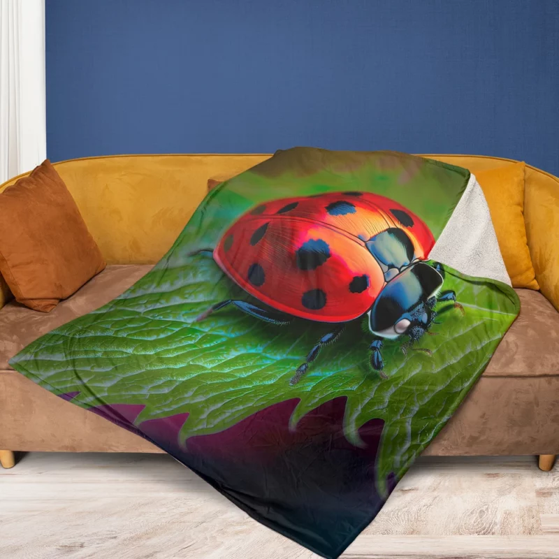 Vibrant Ladybug Illustration Fleece Blanket 1