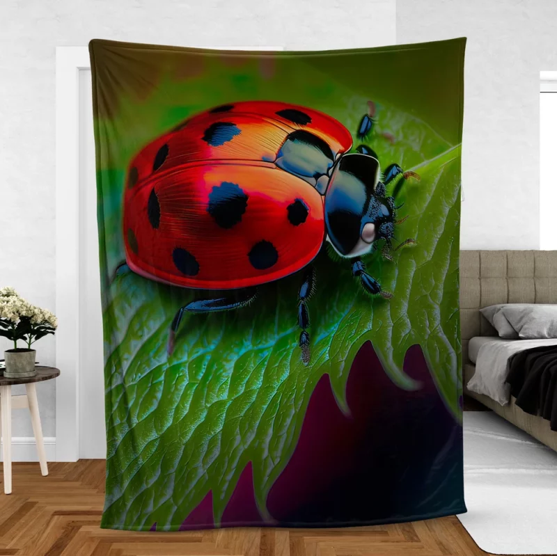 Vibrant Ladybug Illustration Fleece Blanket