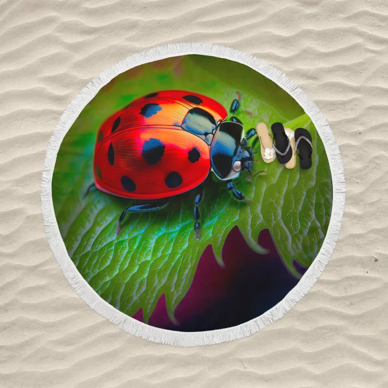 Vibrant Ladybug Illustration Round Beach Towel