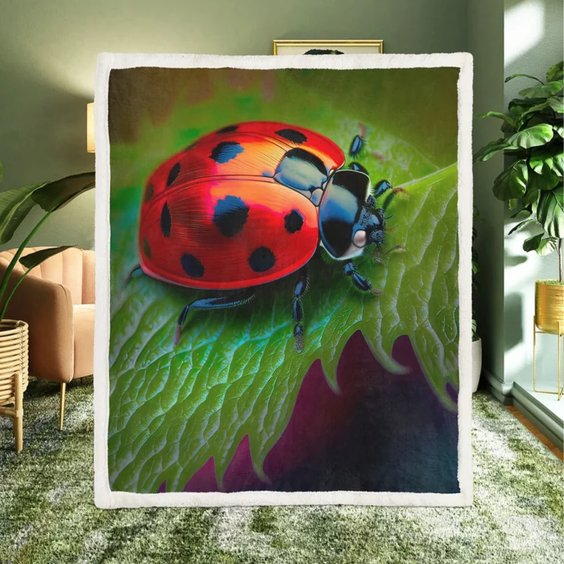 Vibrant Ladybug Illustration Sherpa Fleece Blanket