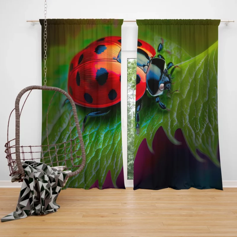 Vibrant Ladybug Illustration Window Curtain