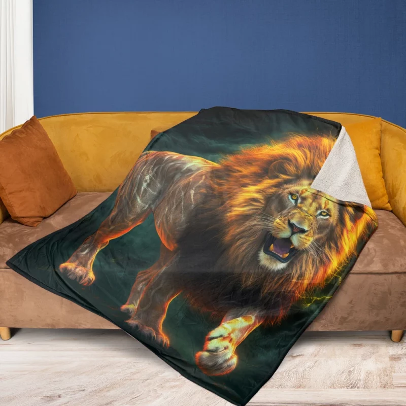 Vibrant Male Lion Artwork Fleece Blanket 1