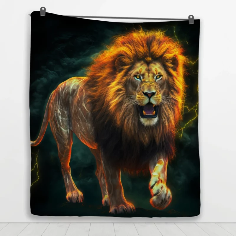 Vibrant Male Lion Artwork Quilt Blanket 1