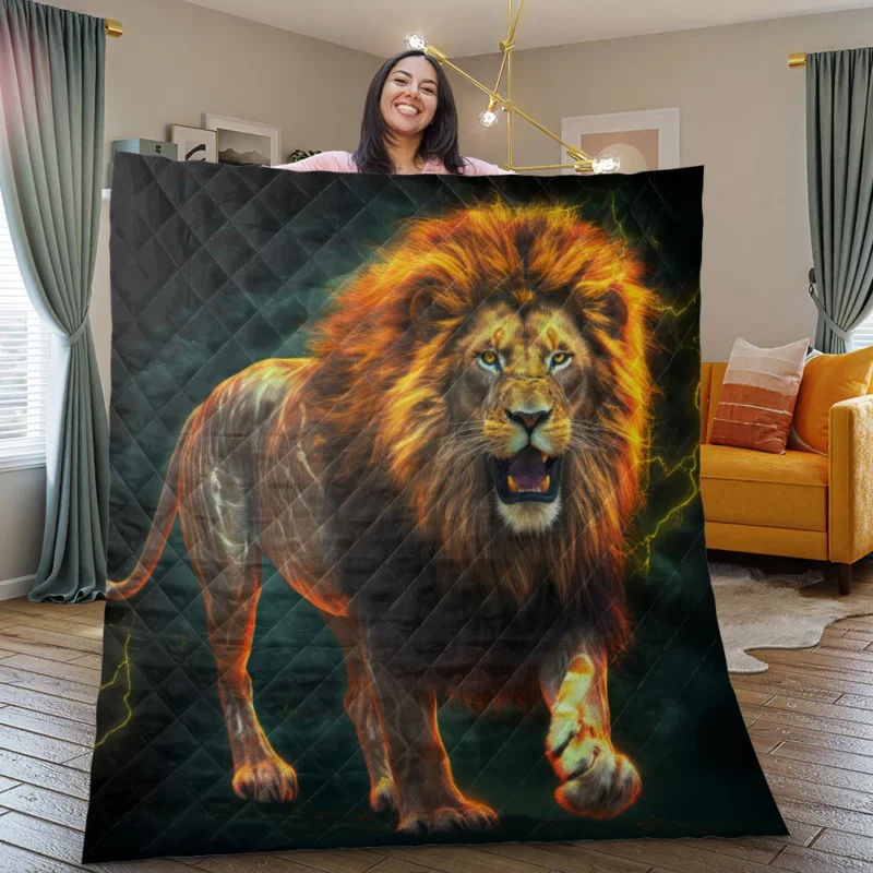 Vibrant Male Lion Artwork Quilt Blanket