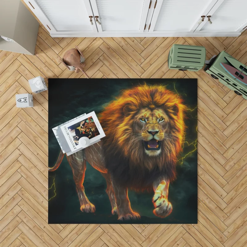 Vibrant Male Lion Artwork Rug