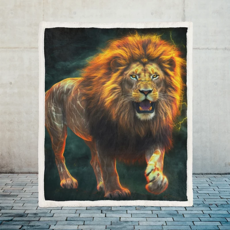 Vibrant Male Lion Artwork Sherpa Fleece Blanket