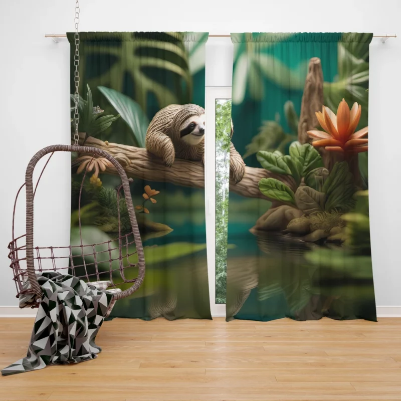Vibrant Mini Jungle Teeming with Life Window Curtain