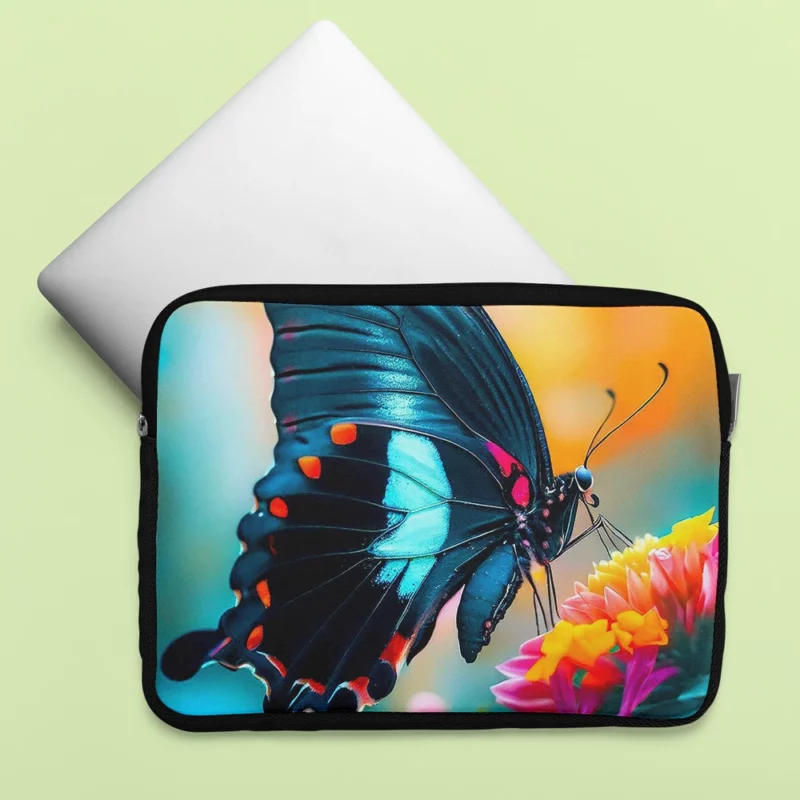 Vibrant Neon Blue Butterfly Laptop Sleeve