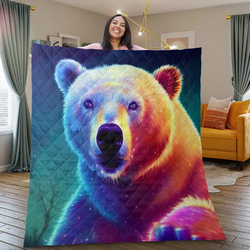 Vibrant Polar Bear Cub Art Quilt Blanket