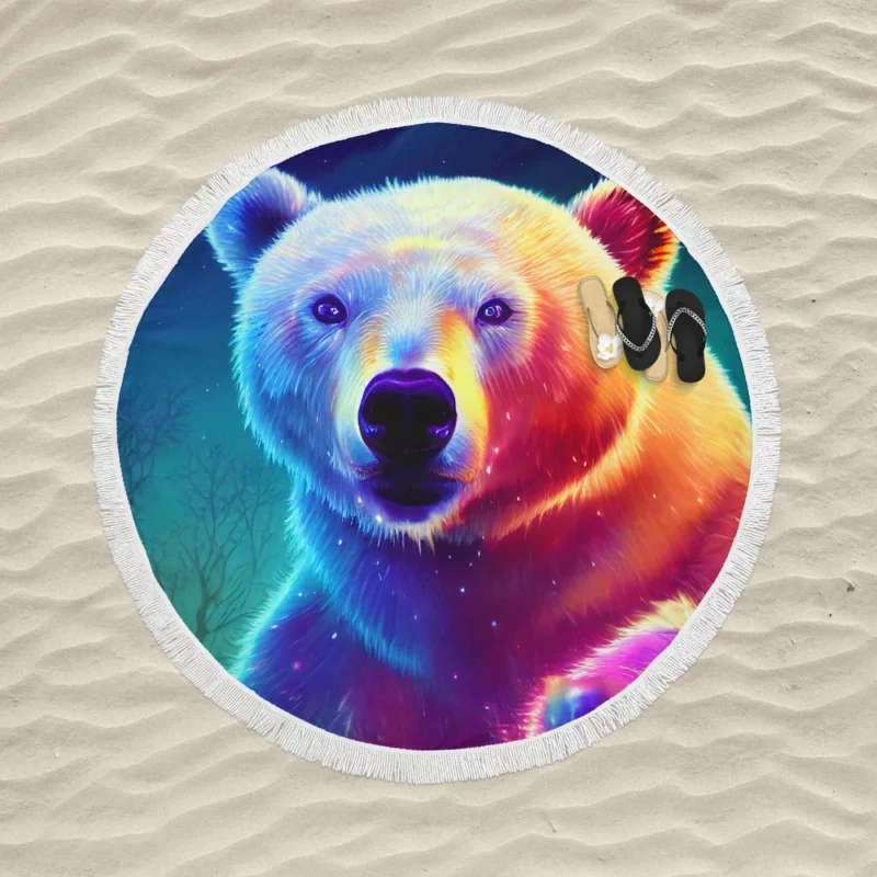 Vibrant Polar Bear Cub Art Round Beach Towel