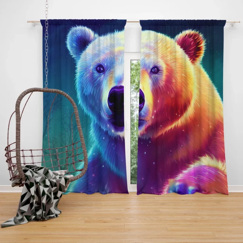 Vibrant Polar Bear Cub Art Window Curtain