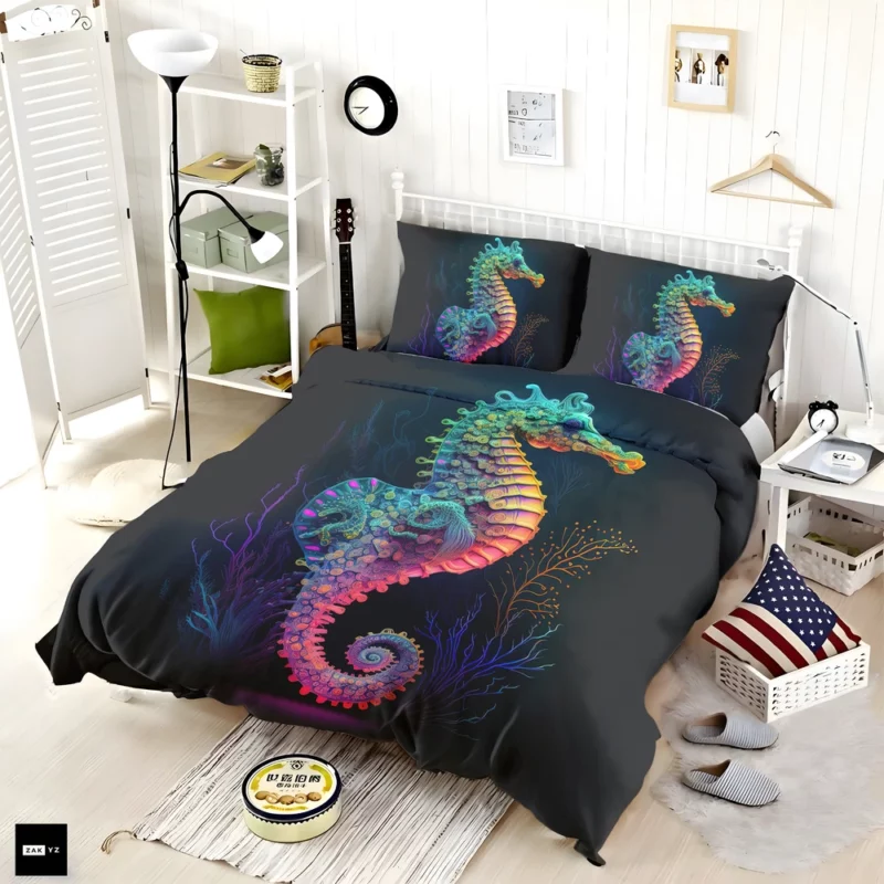 Vibrant Pop Art Seahorse Bedding Set