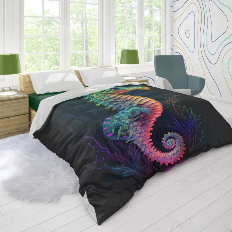 Vibrant Pop Art Seahorse Duvet Cover