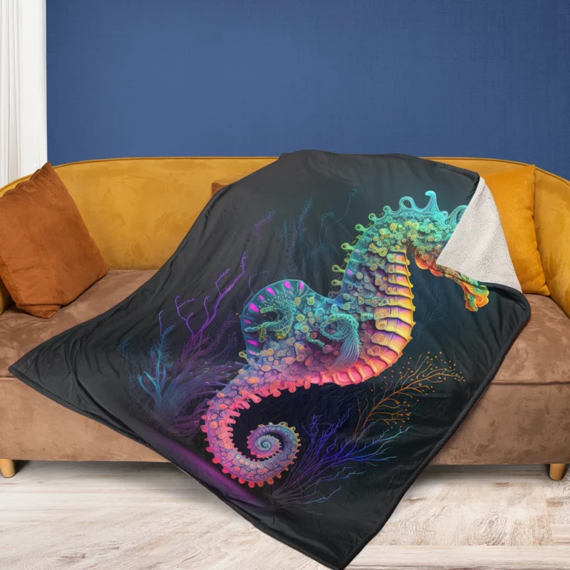 Vibrant Pop Art Seahorse Fleece Blanket 1