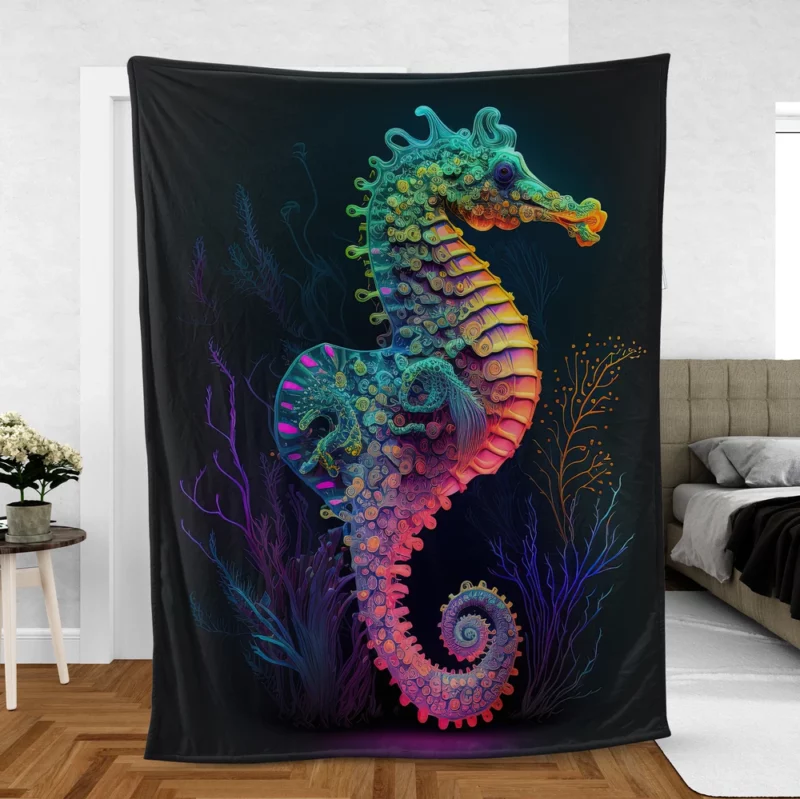 Vibrant Pop Art Seahorse Fleece Blanket