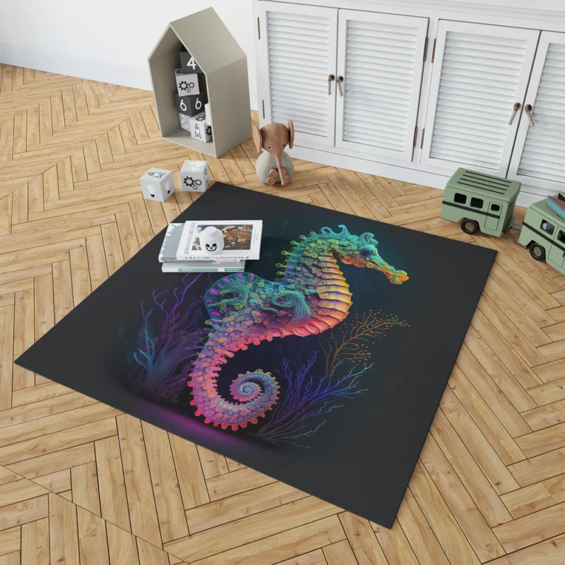 Vibrant Pop Art Seahorse Rug 1