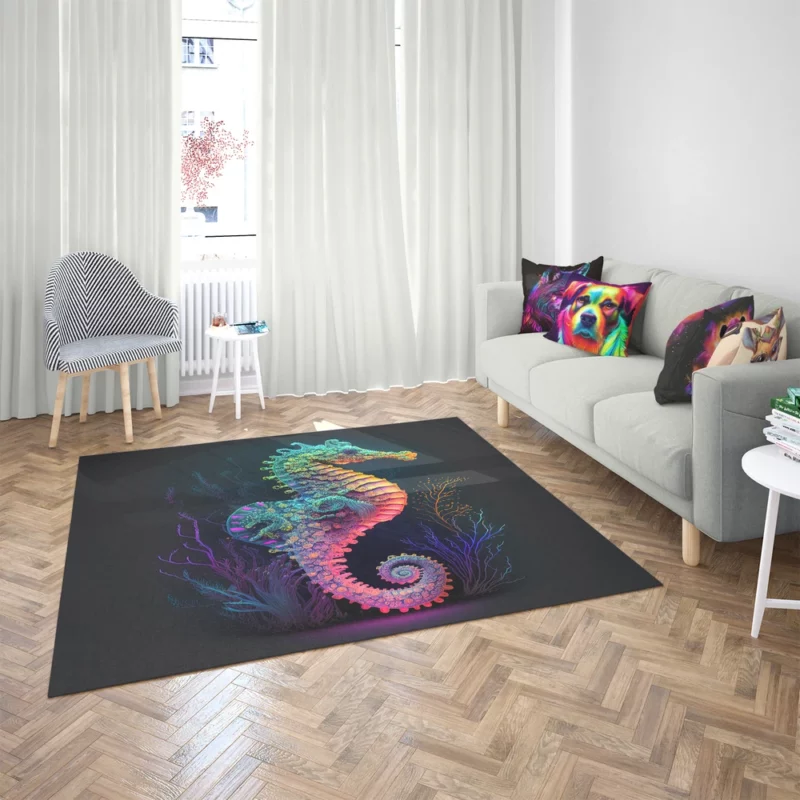 Vibrant Pop Art Seahorse Rug 2