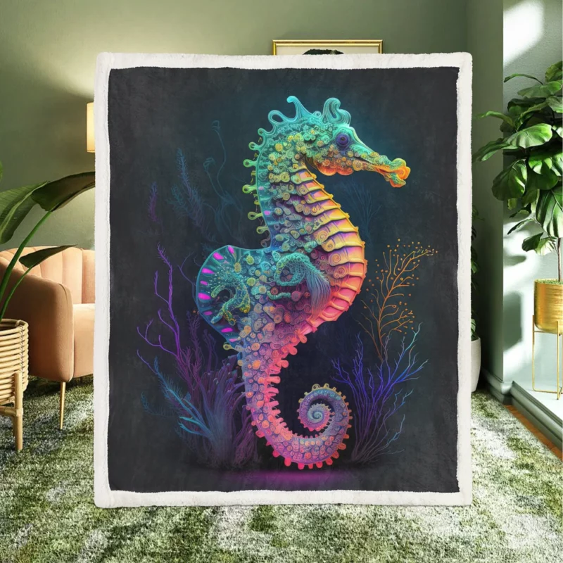 Vibrant Pop Art Seahorse Sherpa Fleece Blanket