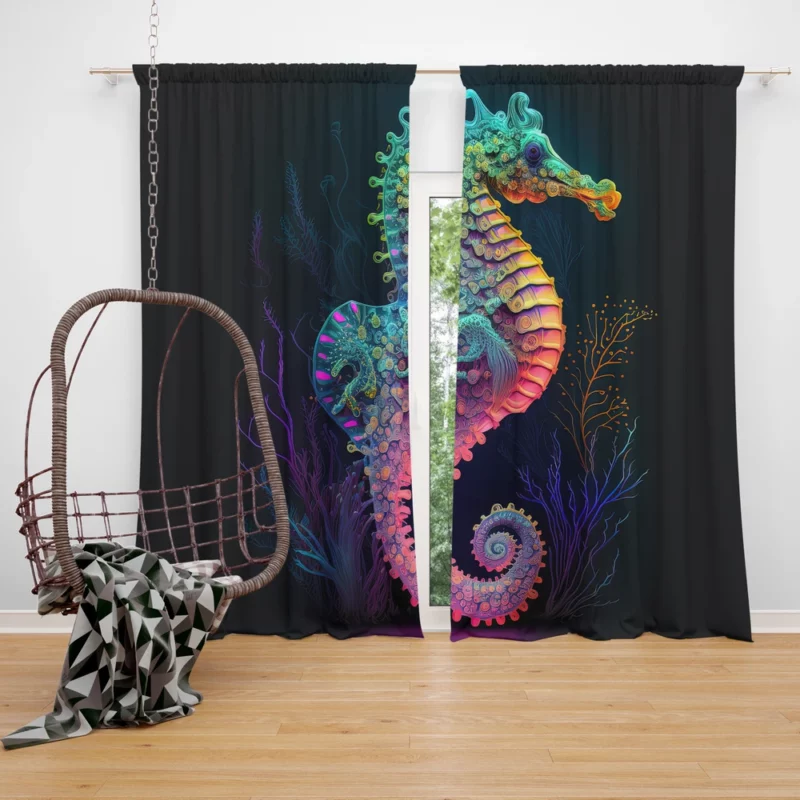 Vibrant Pop Art Seahorse Window Curtain