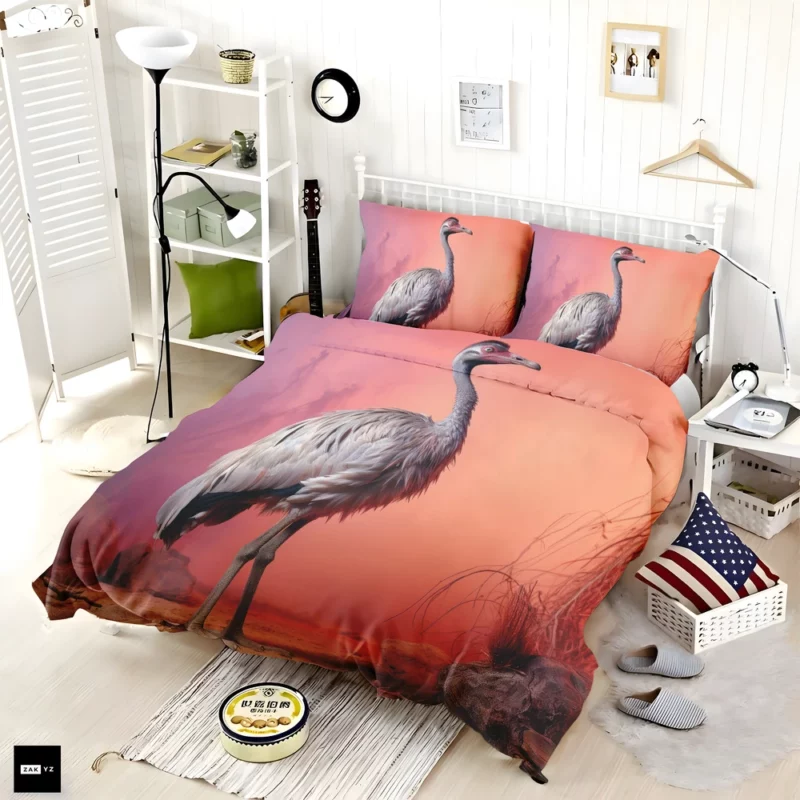 Vigilant Ostrich on Pastel Background Bedding Set