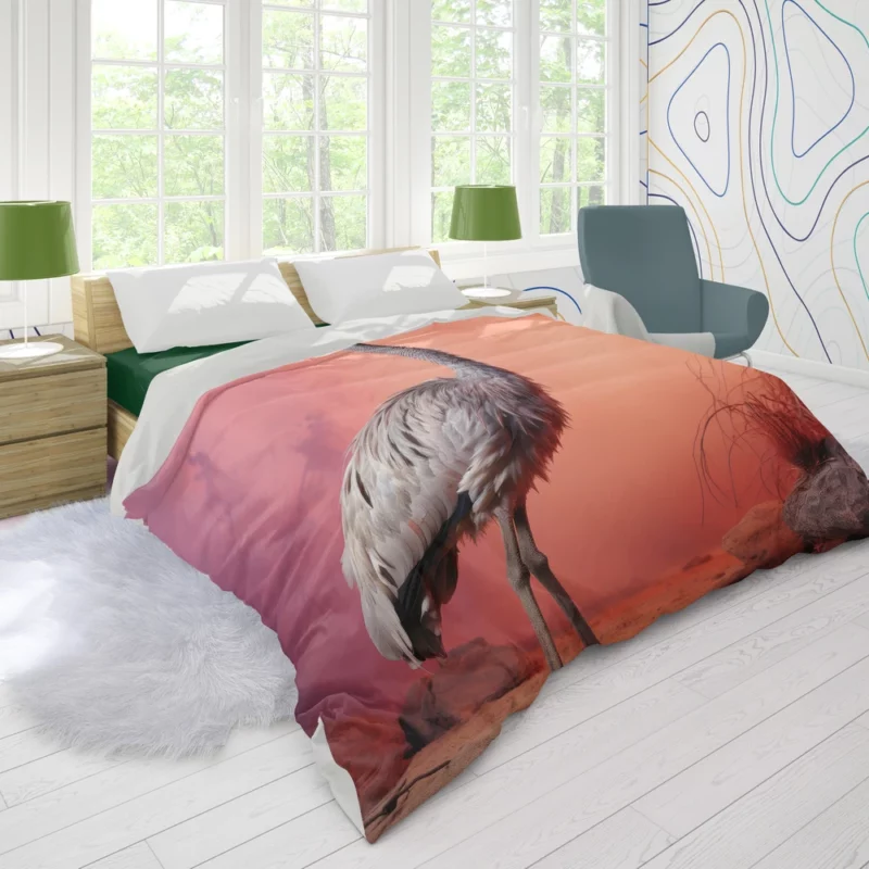 Vigilant Ostrich on Pastel Background Duvet Cover