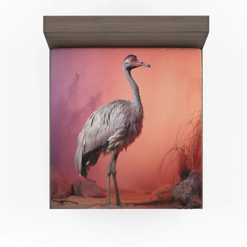 Vigilant Ostrich on Pastel Background Fitted Sheet