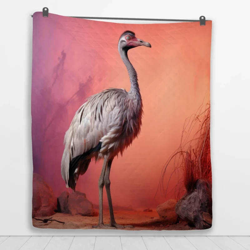 Vigilant Ostrich on Pastel Background Quilt Blanket 1