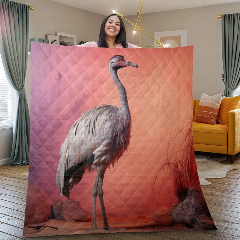 Vigilant Ostrich on Pastel Background Quilt Blanket