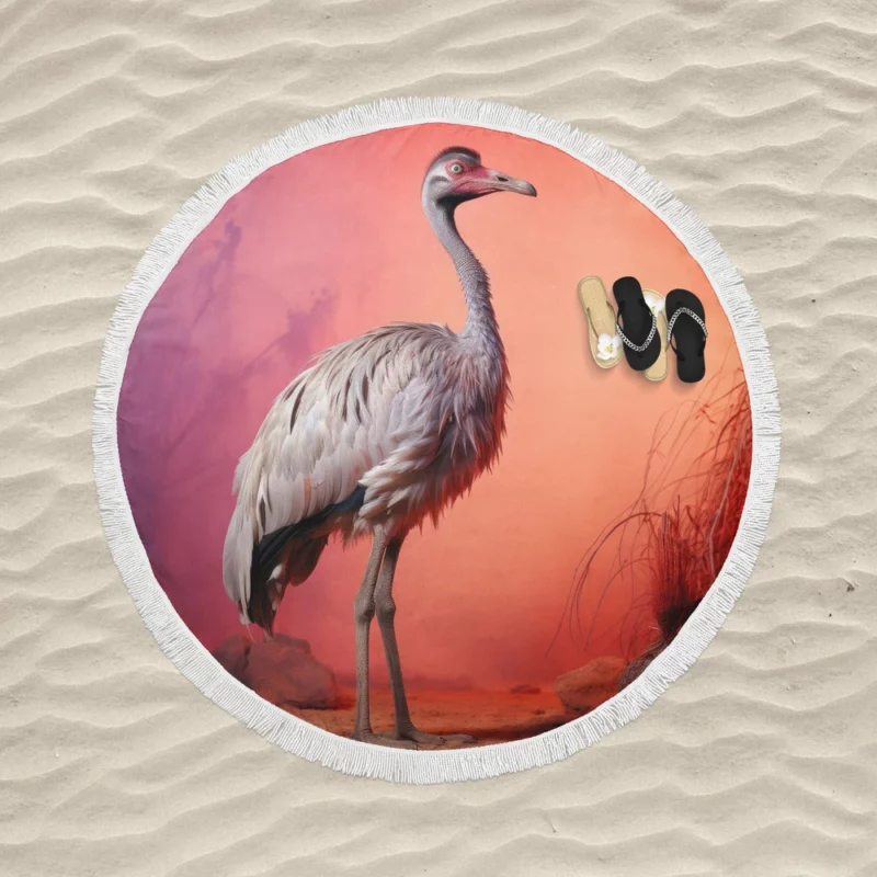 Vigilant Ostrich on Pastel Background Round Beach Towel