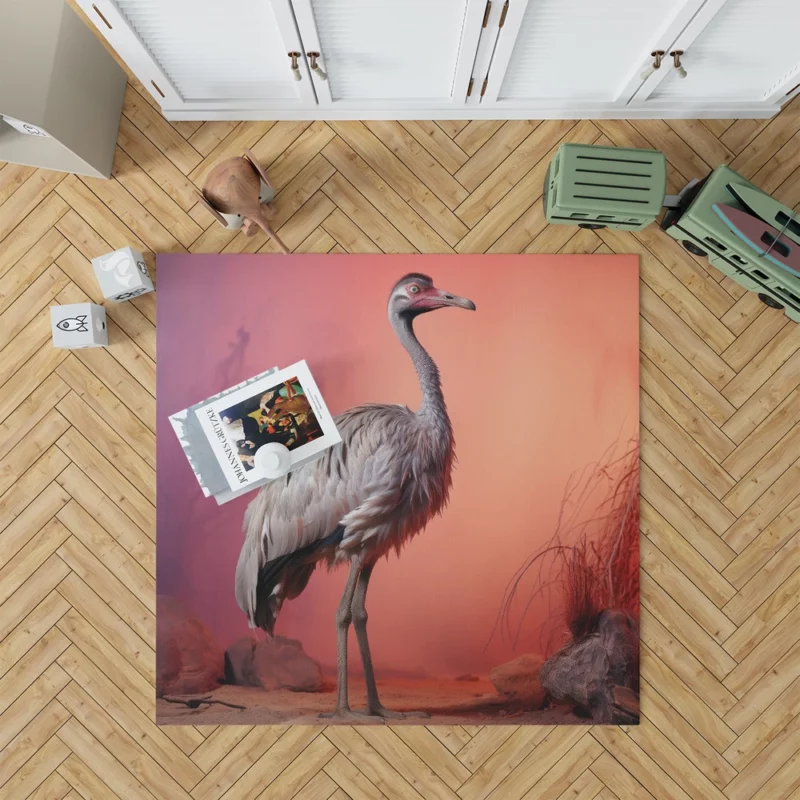 Vigilant Ostrich on Pastel Background Rug