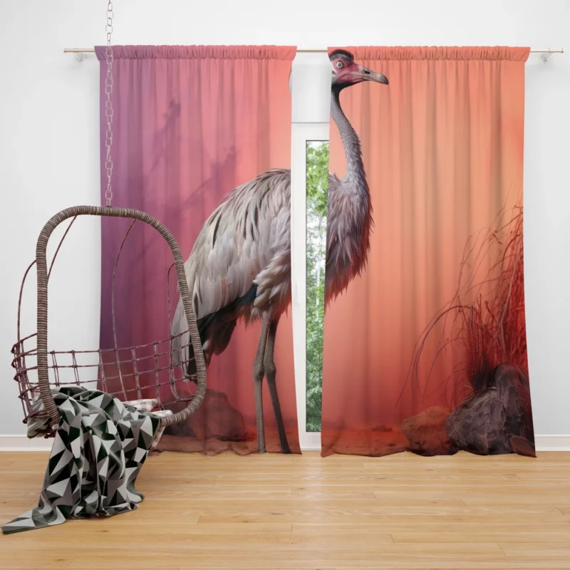 Vigilant Ostrich on Pastel Background Window Curtain