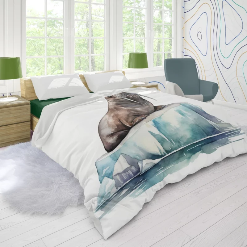 Walrus Sitting on Ice Painting Duvet Cover