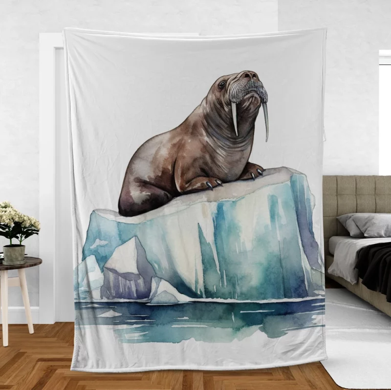 Walrus Sitting on Ice Painting Fleece Blanket