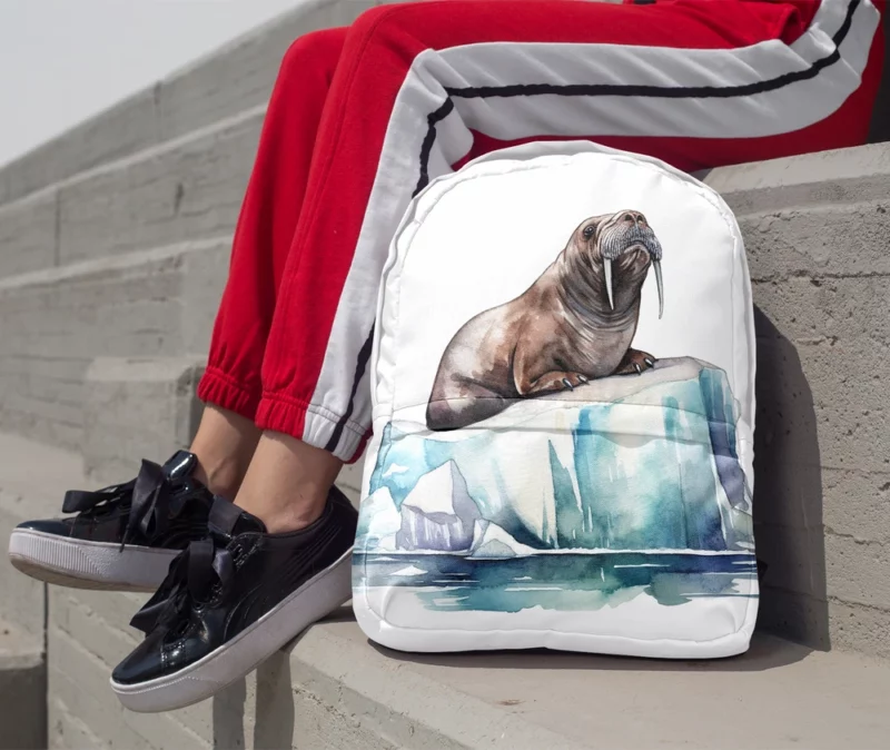 Walrus Sitting on Ice Painting Minimalist Backpack 1