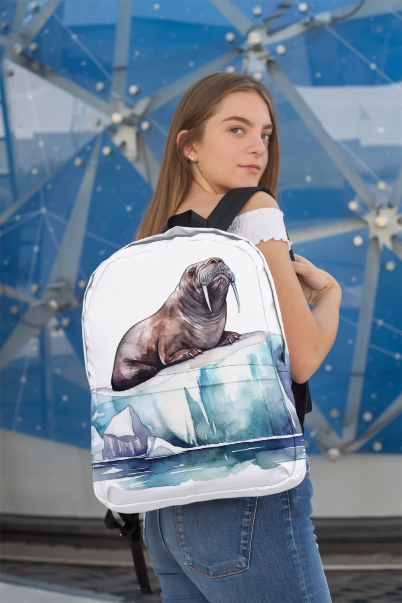 Walrus Sitting on Ice Painting Minimalist Backpack 2