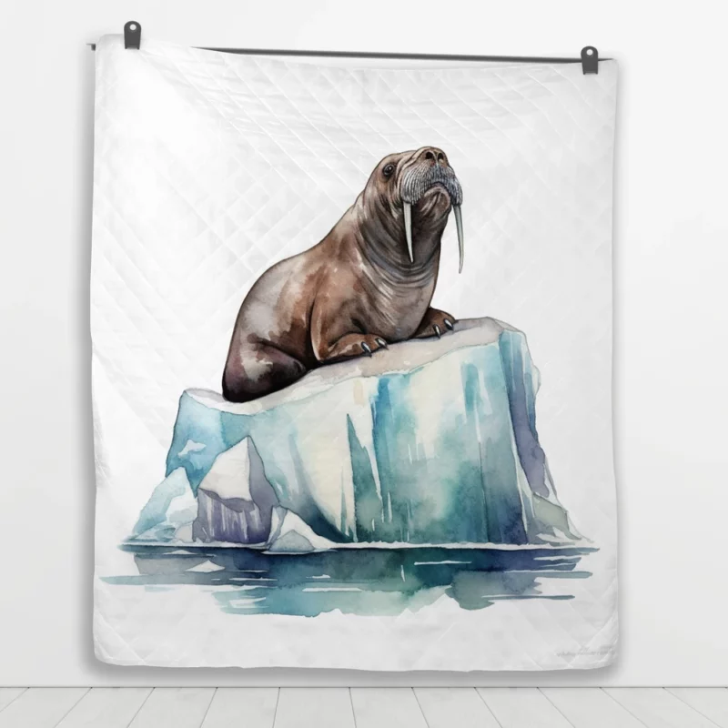 Walrus Sitting on Ice Painting Quilt Blanket 1