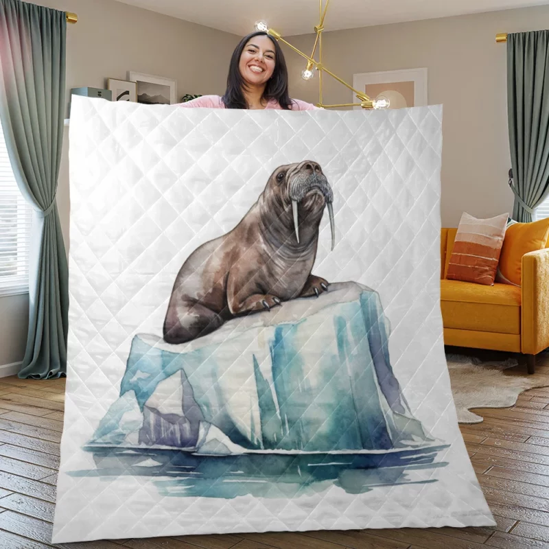 Walrus Sitting on Ice Painting Quilt Blanket